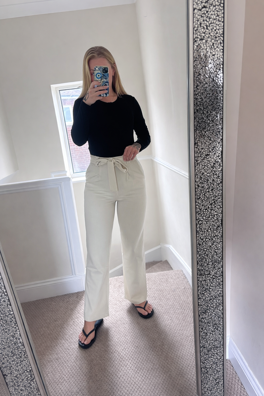 Cream Tie-Waist Tailored trousers