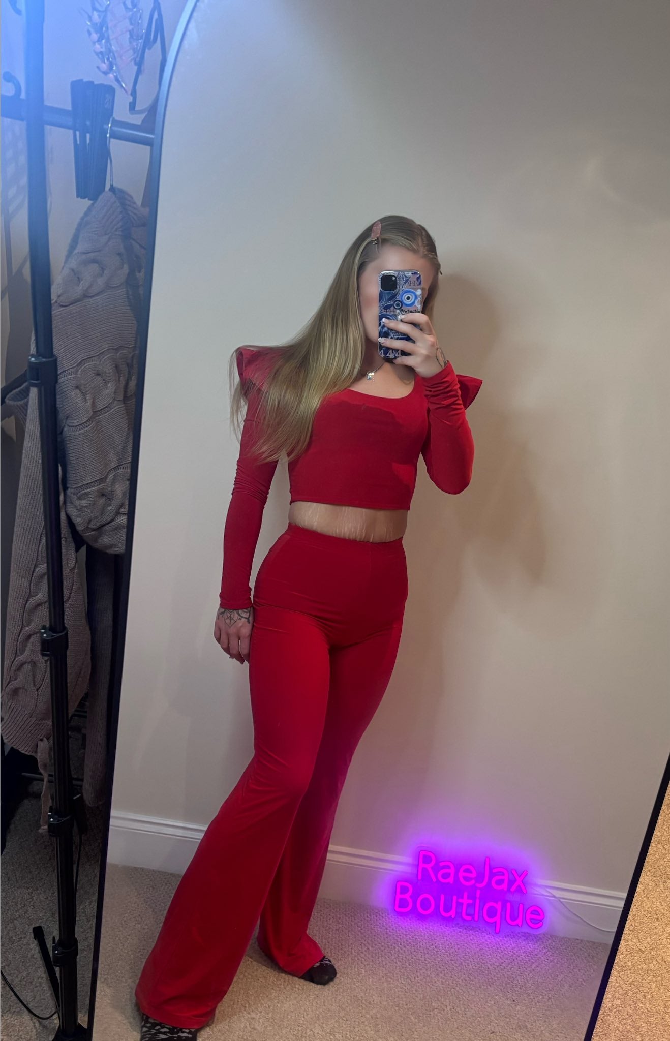 Maya Frill shoulder crop top & wide leg trouser set