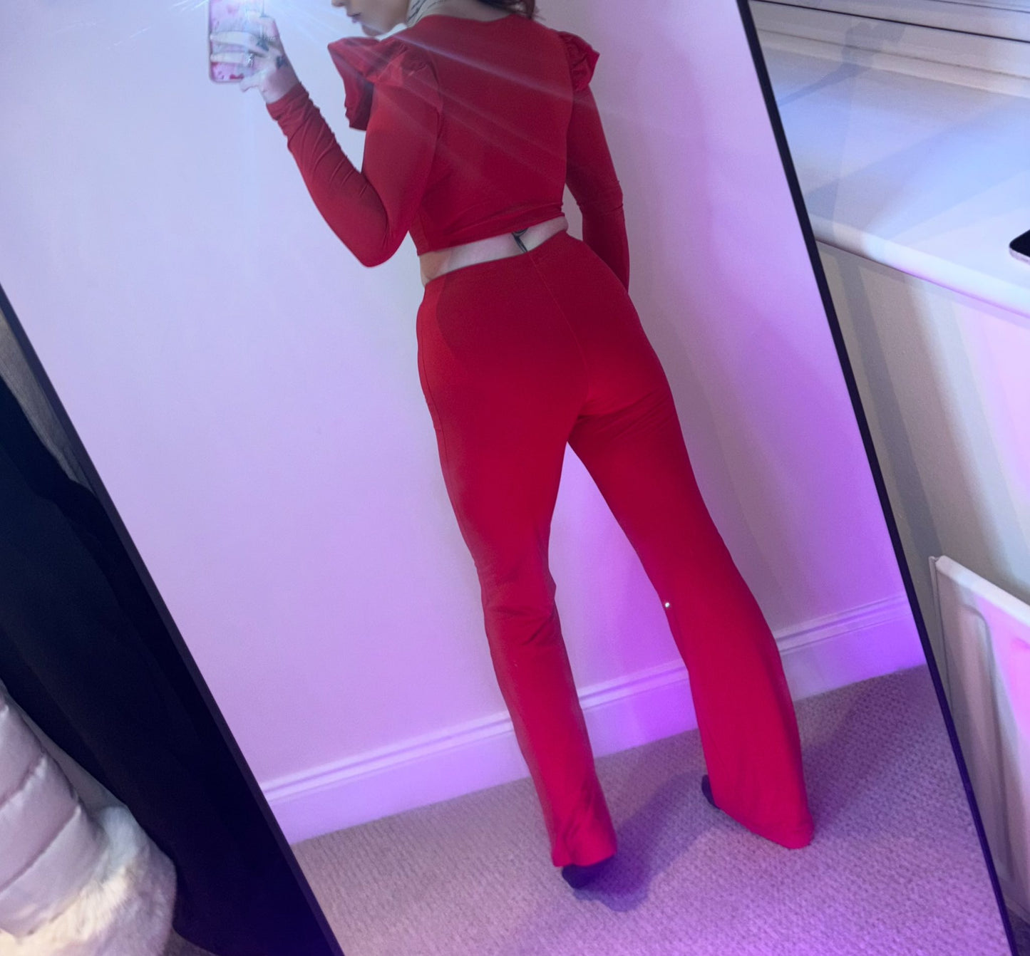 Maya Frill shoulder crop top & wide leg trouser set