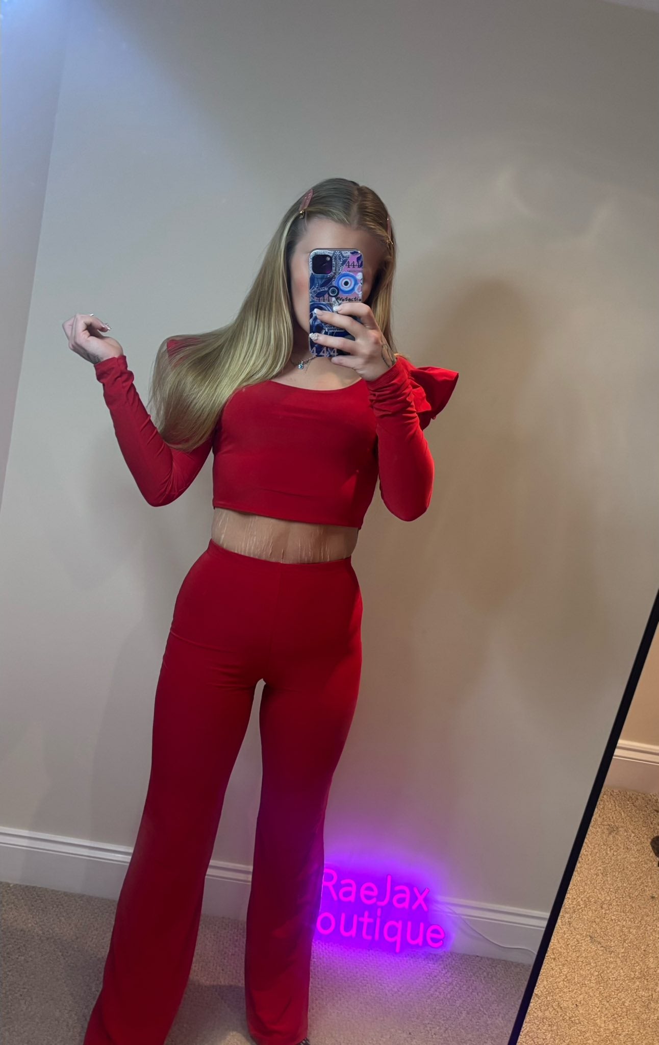 Maya Frill shoulder crop top & wide leg trouser set