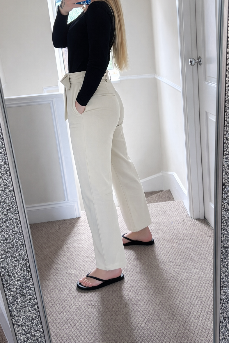 Cream Tie-Waist Tailored trousers