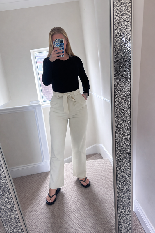 Cream Tie-Waist Tailored trousers